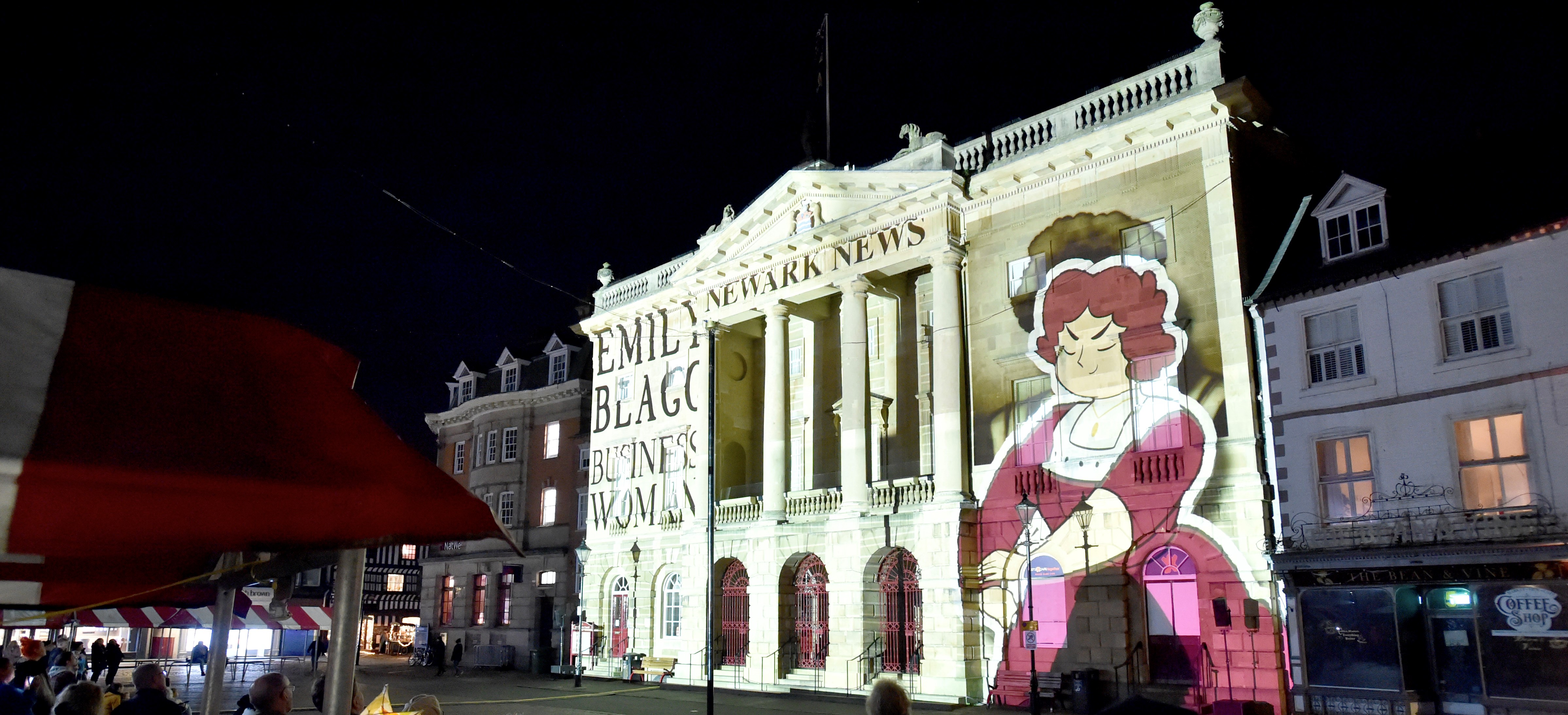 Image of Newark Town Hall lit up with art Image of Newark Town Hall lit up with art